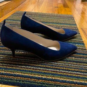 Deimille Everlane navy suede kitten heels